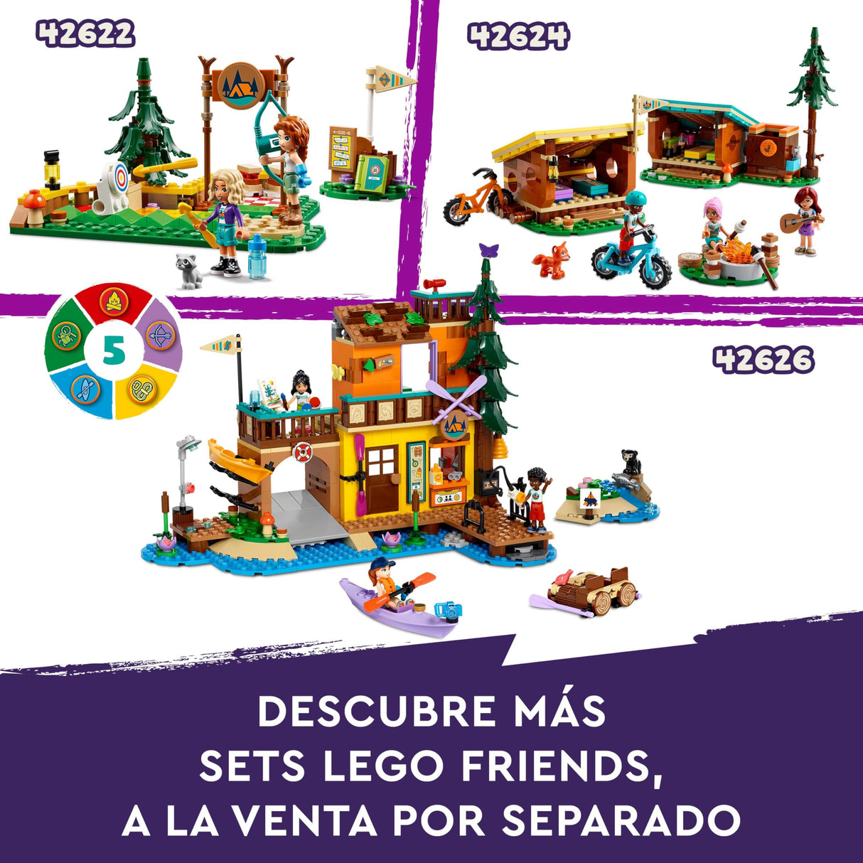 Lego Friends Campamento de Aventura: Casa del Árbol con 5 Animales de Juguete, Regalo para Niñas y Niños de 8 Años o Más, 5 Mini Muñecas y Muñecos y Figura de Búho, Casita de Muñecas 42631
