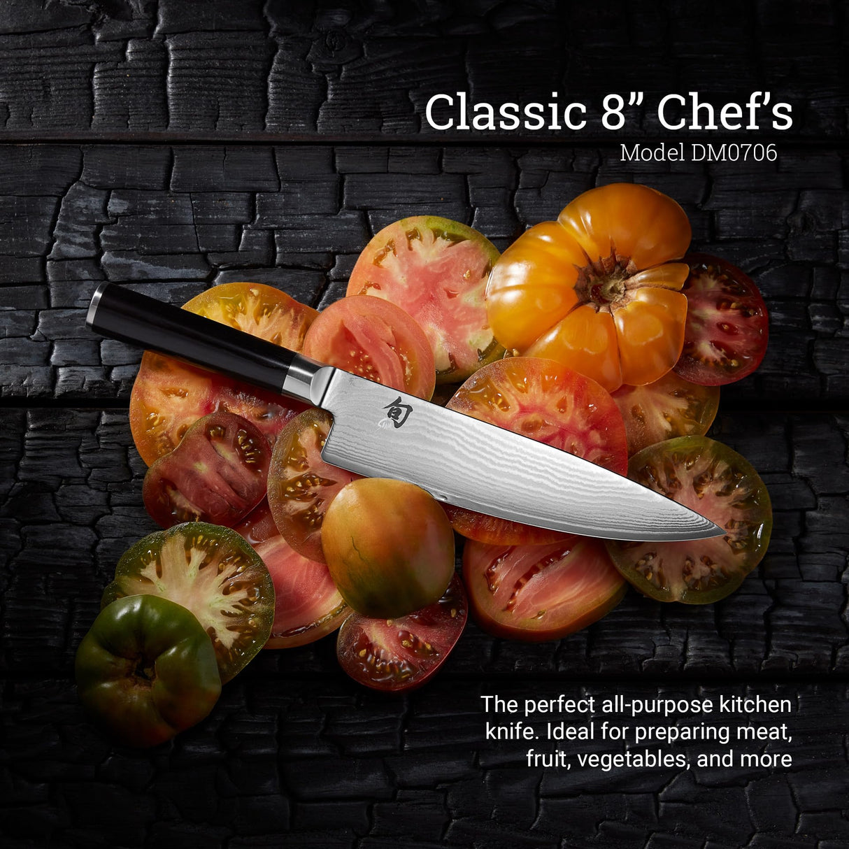 KAI Shun Classic cuchillo de cocina japonés 20 cm de longitud de hoja - Cuchillo de Damasco 32 capas núcleo VG MAX - 61 (±1) HRC - Mango de madera Pakka - Hecho en Japón - Cuchillo de cocina