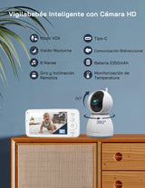 WOLFANG 1080P Camara Vigilancia Bebe con 5" 720P Pantalla, Vigilabebes con Camara con Rotación de 360° y Zoom, Sin WiFi, Visión Nocturna, Comunicación Bidirecciona, Temperatura, Detección de Llanto