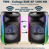Trevi XFest XF 1400 KB - Altavoz inalámbrico de 100 W, altavoz portátil con micrófono con cable incluido, entradas USB, micro SD, entrada auxiliar y guitarra, función TWS, batería recargable integrada