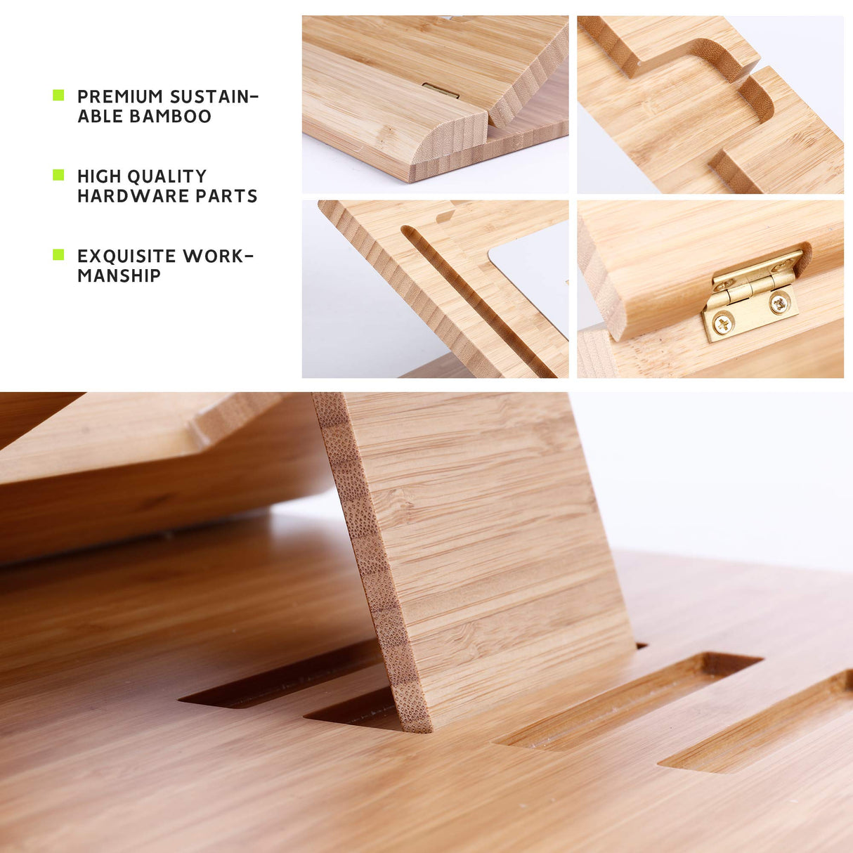 ELETIUO Soporte Ajustable Plegable para Tableta, Organizador de Madera de bambú multiángulo para iPad, Estable para Dibujar, Ver, Escribir (soporta múltiples Dispositivos)