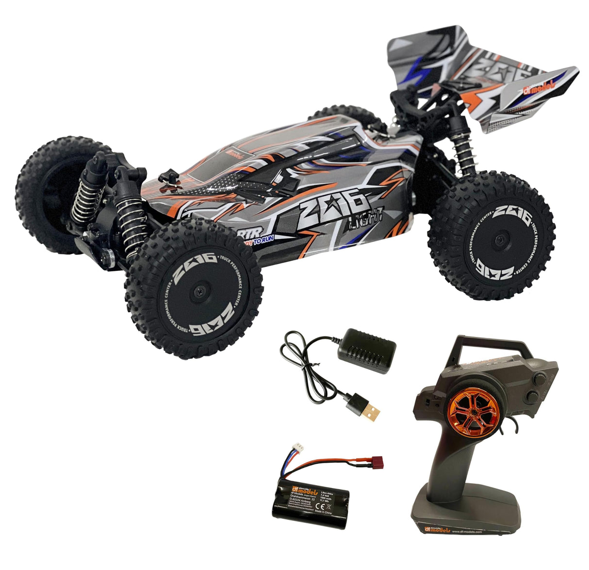 DF Models Z06 Light Buggy RTR (Largo x Ancho x Alto 31 x 20,5 x 12 cm, Aprox. 1000 g, Escala 1:14, hasta 40 km/h rápido, a Partir de 14 años, Incluye batería y Cable de Carga USB, Coche teledirigido