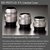 HD PENTAX-FA 77mmF1.8 Limited Silver Limited Medium teleobjetivo Prime, Revestimiento HD de Alto Rendimiento, Recubrimiento SP, diafragma Redondo, Cuerpo de Aluminio mecanizado