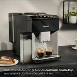 SIEMENS - Cafetera superautomática, EQ500, limpieza autoMilk, Display TFT Touch&Slide, función oneTouch doubleCup, plateado/negro, TQ513R01