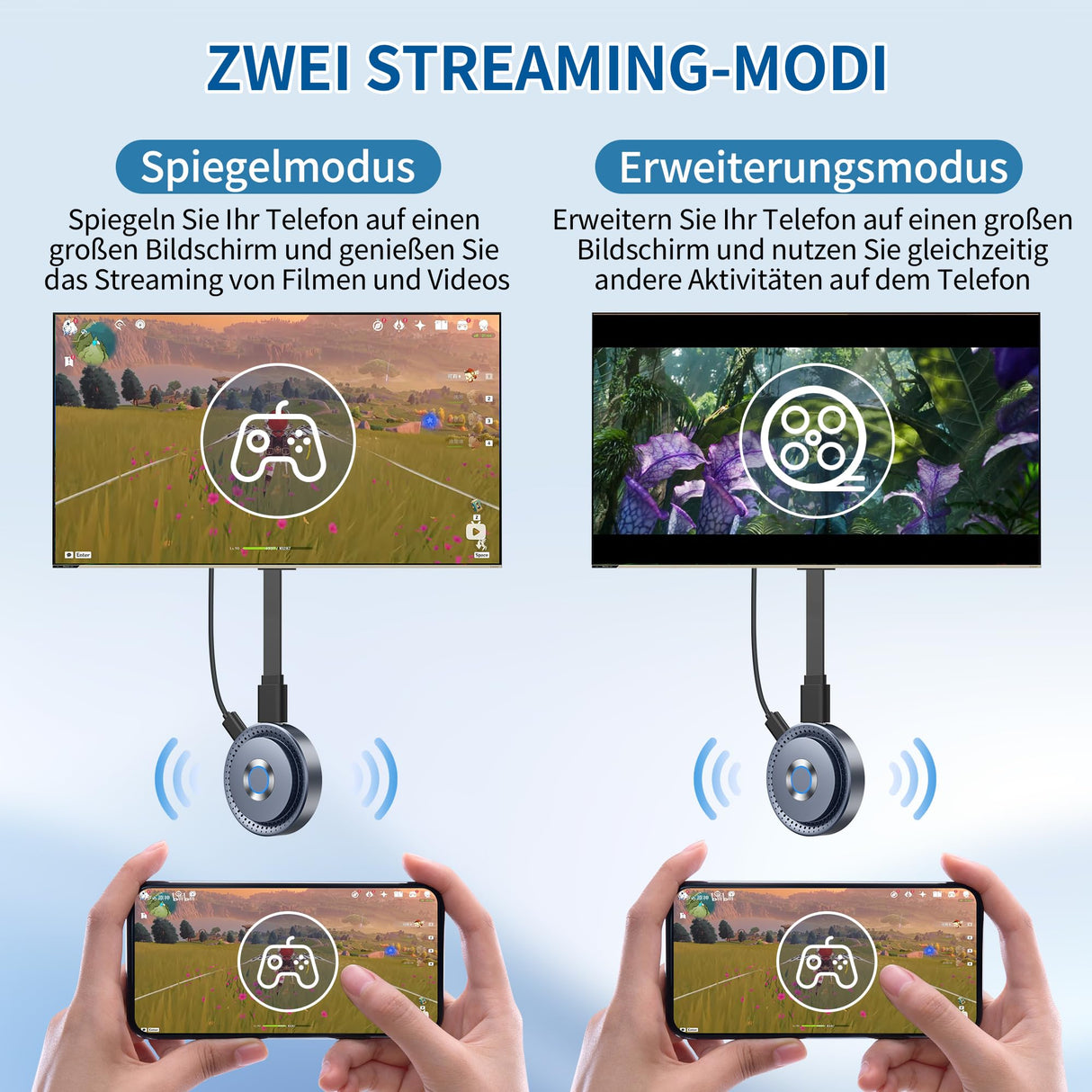 Miracast Wireless Hdmi Dongle Adapte, Hdmi Bluetooth Adapter Wi-Fi Dongle con Screen Mirror para Streaming de vídeo/Audio/Transferencia de Archivos Desde Ordenador portátil, PC, Smartphone a HDTV,