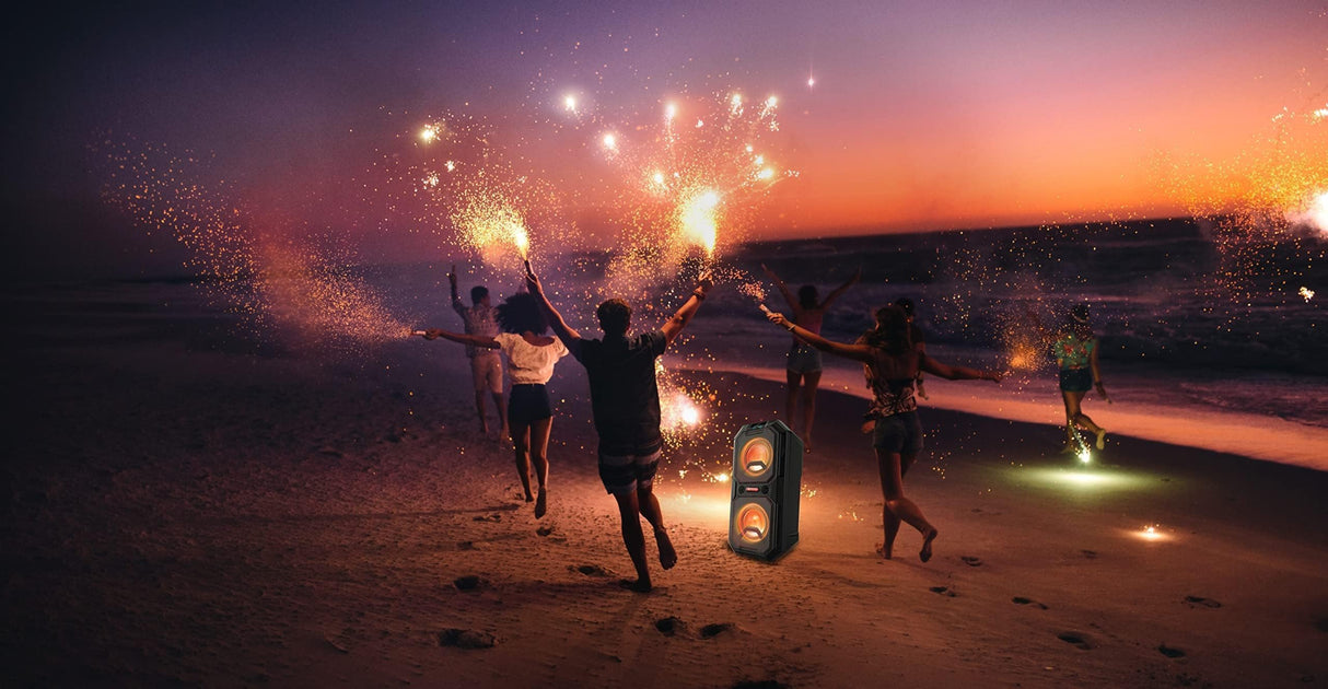 Motorola Sound ROKR820 - Altavoz Bluetooth - 80W - inalámbrico - con luces LED-tecnología true wireless - incluye micrófono de karaoke - hasta 20 horas de reproducción-múltiples entradas: AUX/USB/MIC