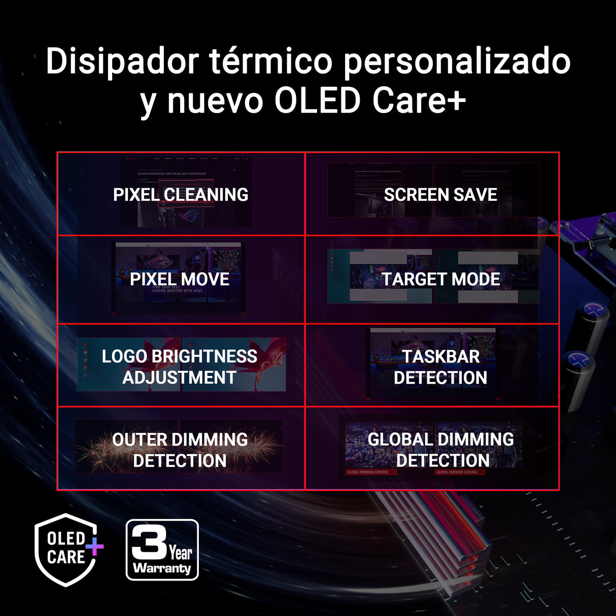ASUS ROG Strix OLED XG27ACDNG - Monitor Gaming con Panel QD-OLED 1440p de 27 Pulgadas, 360 Hz, 0,03 ms, antiparpadeo, Care+, Brillo Uniforme, Compatible con G-Sync