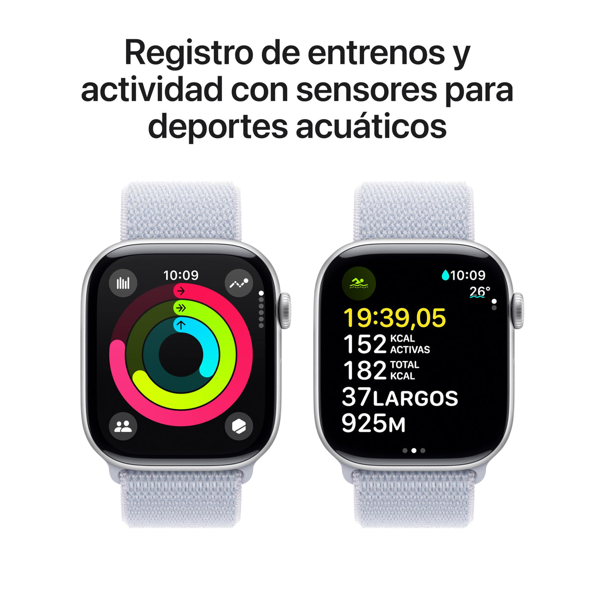 Apple Watch Series 10 GPS + Cellular Smartwatch con Caja de Aluminio Plata de 46 mm y Correa Loop Deportiva Azul Nube - Talla única. Monitor de entreno, App ECG y Neutro en Carbono