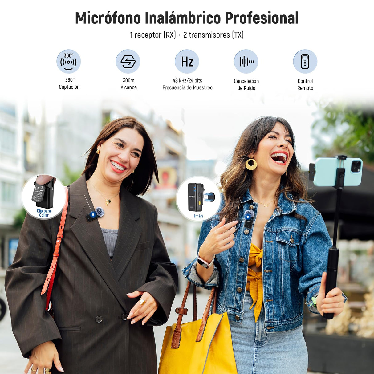 NEEWER KM15 Sistema Micrófono Solapa Inalámbrico, Compatible con iPhone Android PC, Mini Mic Solapa USB C con Cancelar Ruido, Alcance 300m 48KHz/24Bits, Batería 9 Horas para Grabación Streaming