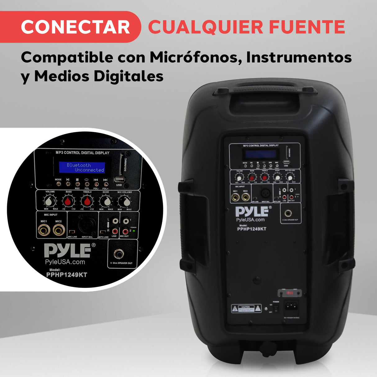 Pyle Kit de Sistema PA, Portátil, Inalámbrico, 1800W, Bluetooth, Activo + Pasivo, Sonido Interior/Exterior, Entradas USB, SD, AUX, XLR, RCA, Incluye 2 Soportes, Micrófono Cableado, Mando a distancia