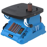 Güde GSBSM 500 - Lijadora de banda de husillo (230 V, 500 W, 2000 min-1, velocidad del husillo, 8 m/s, oscilante, dispositivo 2 en 1, conversión sin herramientas, mesa ajustable 0-45°, incluye