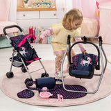 Bayer Design 21554AB Silla de Paseo para muñecas, Plegable, Ruedas Dobles, cinturón de Seguridad, Bolsa, Cambiador, Cuna, Accesorios para muñecas