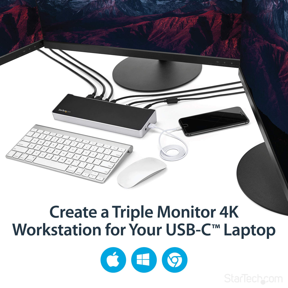 StarTech.com Dock USB-C para 3 Monitores 4K con 5 Puertos USB 3.2 5Gbps - HDMI y DisplayPort - PD 100W - Hub 5x USB 5Gbps