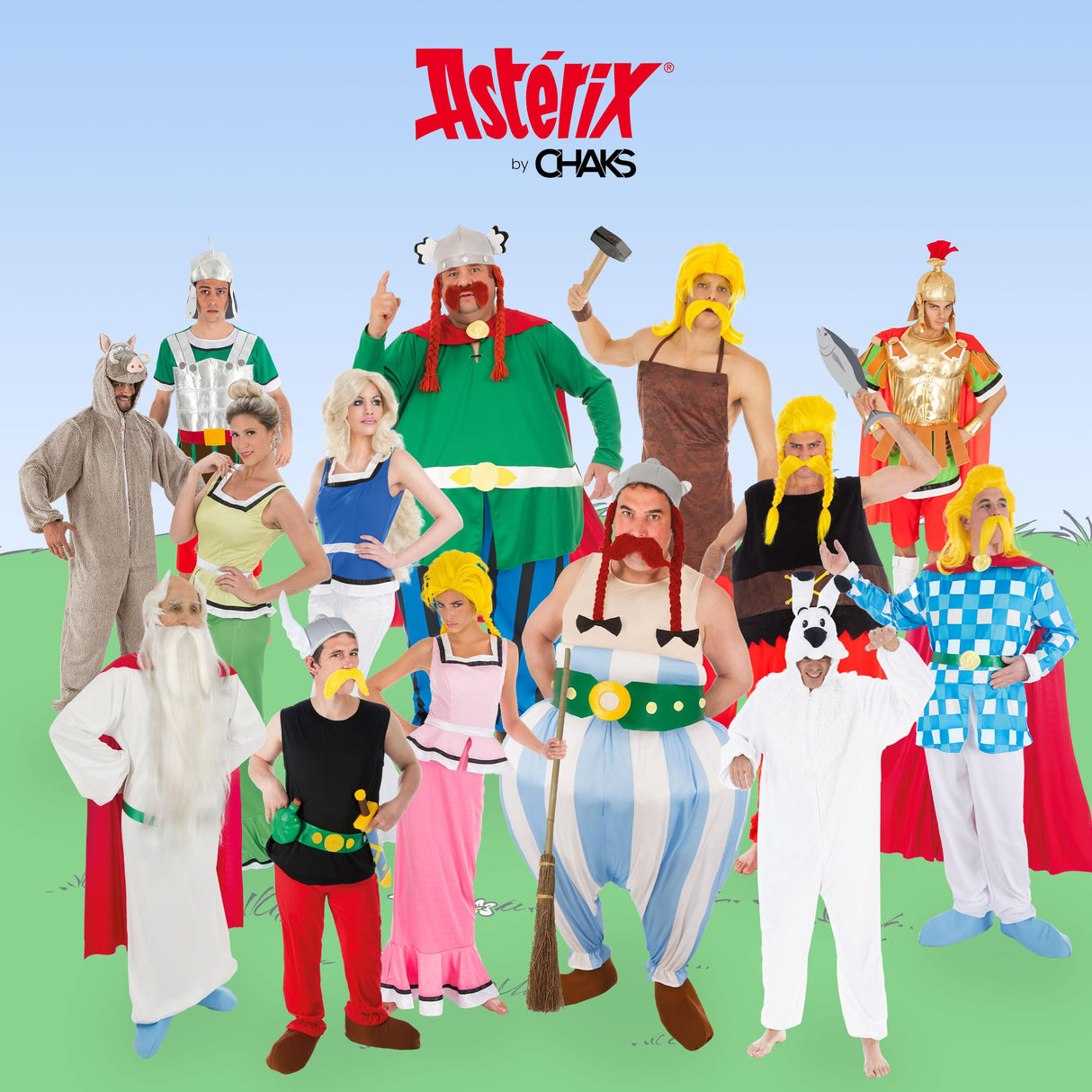 Chaks - Disfraz Obélix, set de 5 piezas, disfraz completo de galo, Astérix y Obélix, para Carnaval y Comic Con