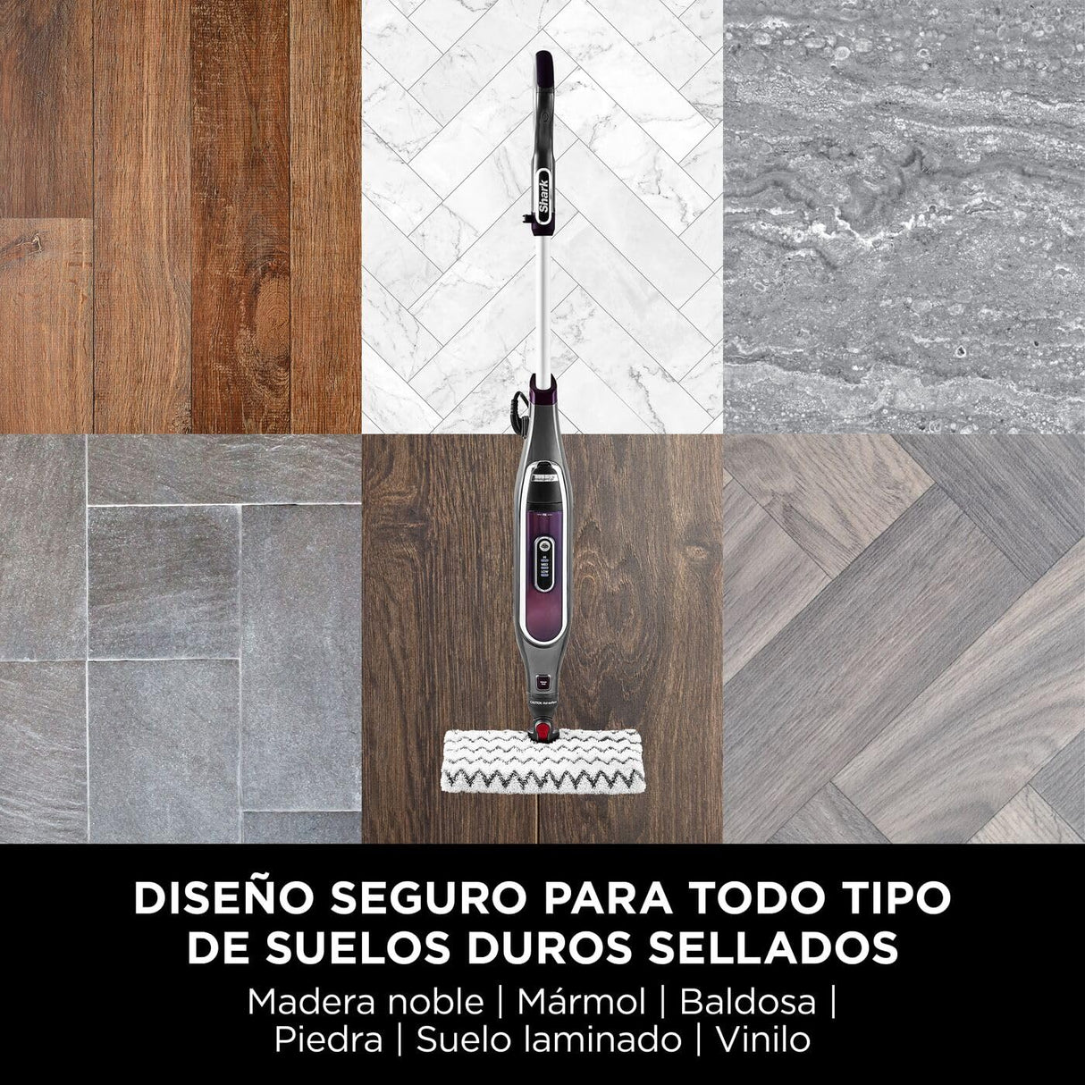 Shark Mopa de vapor automática [S6003EU] Klik N’ Flip, Steam Blast, Dirt Grip, 3 Controles inteligentes de vapor directo, Burdeos/ Gris Acero