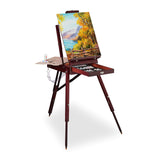 Relaxdays Caballete Portátil de Madera, 35 Piezas, Set de Pinceles, Paleta, Lienzo, Acuarela, Óleo y Acrílico, Marrón, Aluminio, 180 x 100 x 70 cm