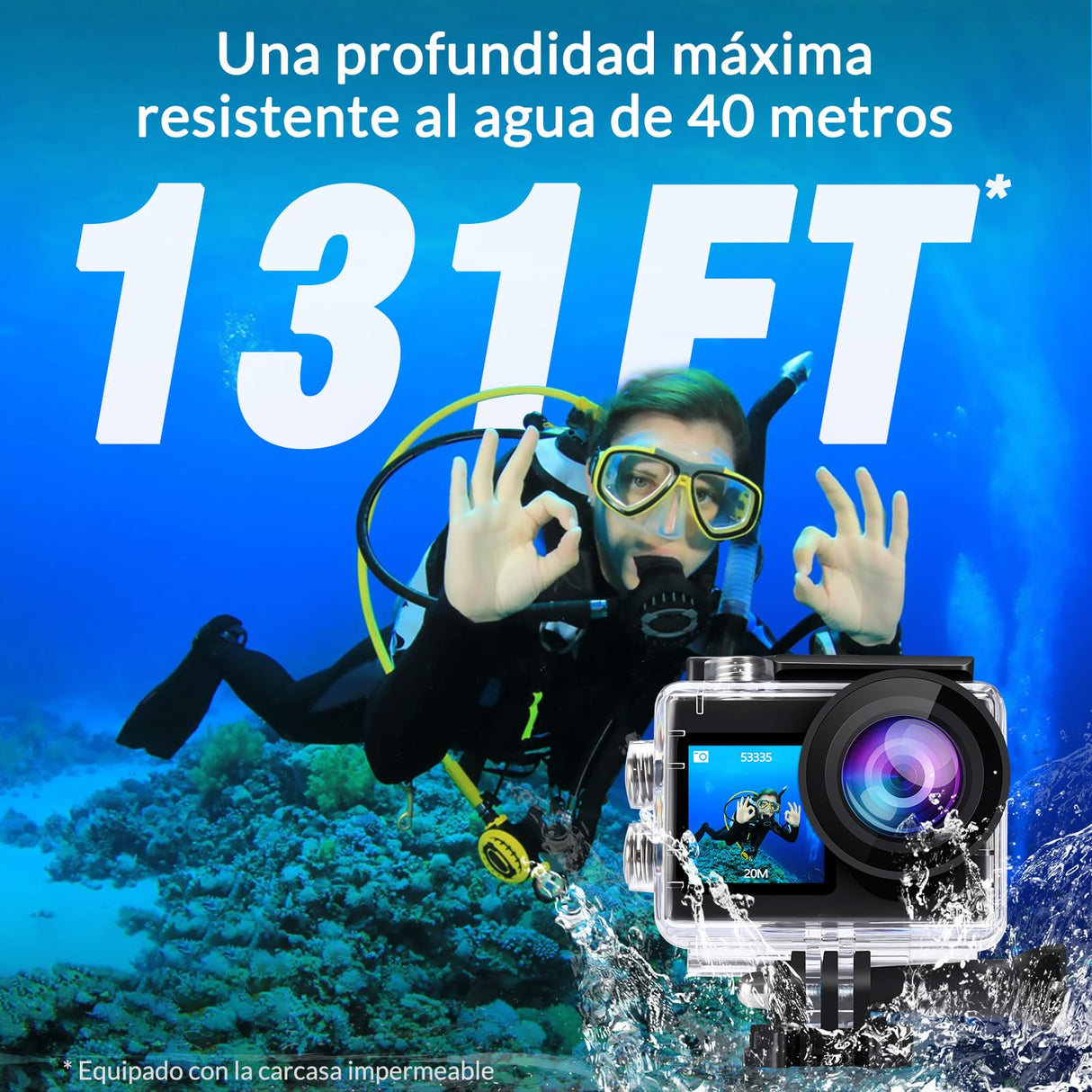 icefox Cámara Deportiva 4K con Pantalla táctil, Gran Angular de 170° EIS, Camara Acuatica de 40 m, Camara Deportiva con Control Remoto, Gris