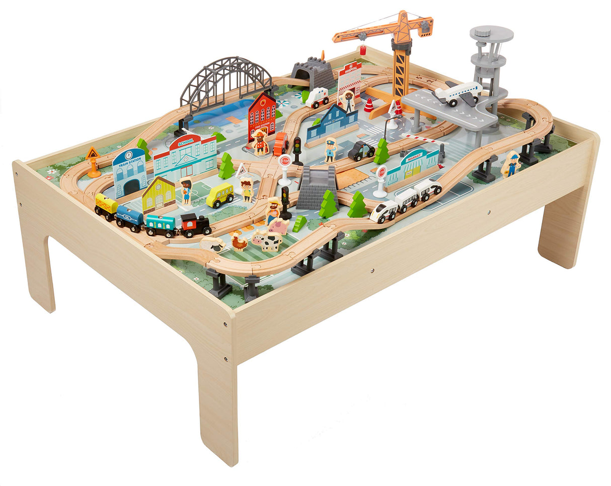 Amazon Basics Mesa con circuito de trenes, 120 Unidad, Multicolor, 120.4 x 85 x 41 cm