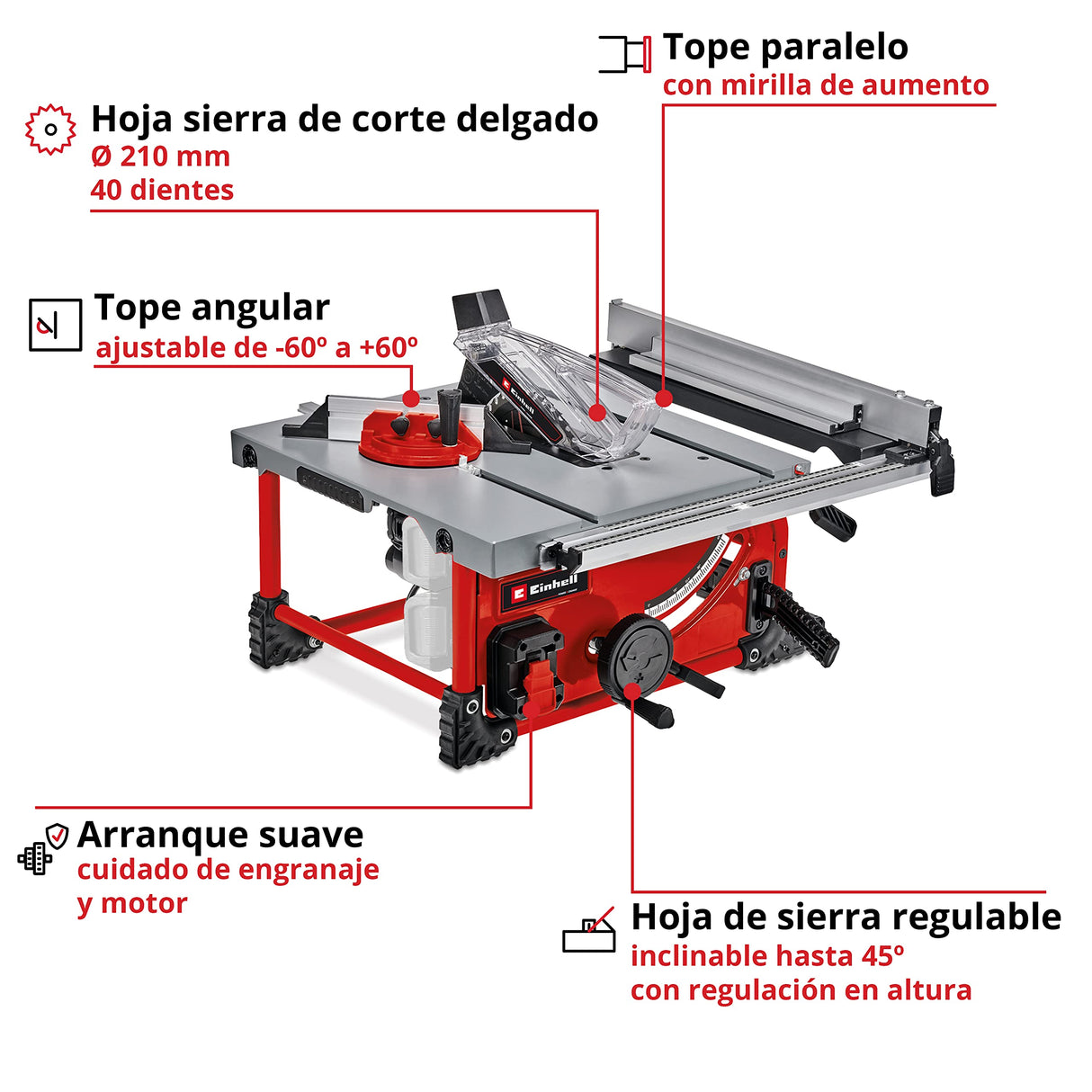 Einhell Sierra de mesa circular con batería TE-TS 36/210 Li-Solo Power X-Change (36 V, iones de litio, Ø210 x Ø30 mm hoja, ampliación de mesa, incl. tope angular, sin batería ni cargador)
