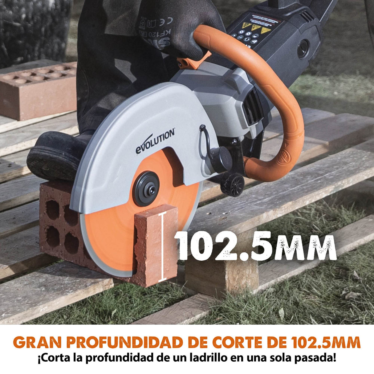 Evolution Sierra para hormigón de 255 mm R255DCT de Evolution: sin gasolina, corte de 102,5 mm, incl. hoja de diamante prémium