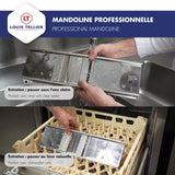 LOUIS TELLIER - Mandolina Profesional de Acero Inoxidable – Cortadora Multifuncional de Frutas y Verduras – Cuchilla Lisa y Ondulada - Grosor Ajustable – 29,3 x 15,5 x 11 cm - Fabricado en Francia