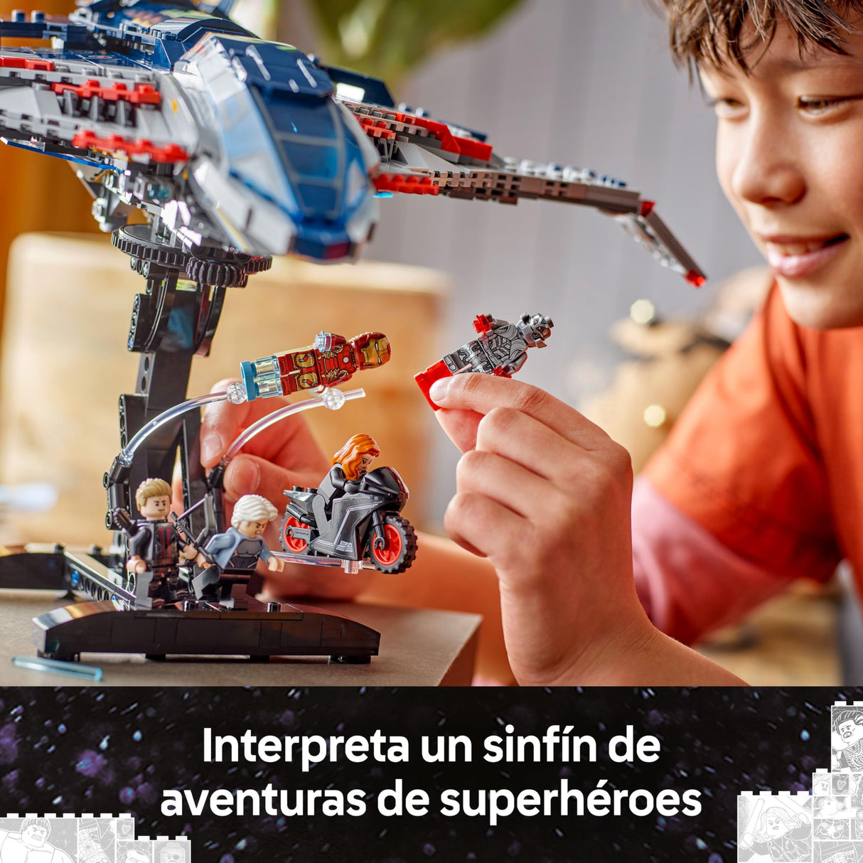 LEGO Marvel Quinjet de Vengadores: La Era de Ultrón - Avión de Juguete de Superhéroes con Moto y 5 Minifiguras inc. Iron Man, Viuda Negra y Ojo de Halcón - Regalo para Niños y Chicos de 12+ Años 76325