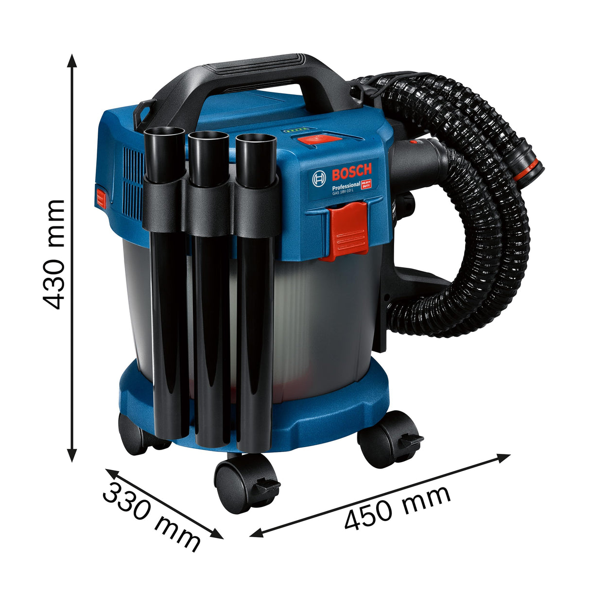 Bosch Professional 18V System GAS 18V-10 L - Aspirador a batería (depósito 10 l, 90 mbar, ruedas, sin batería)
