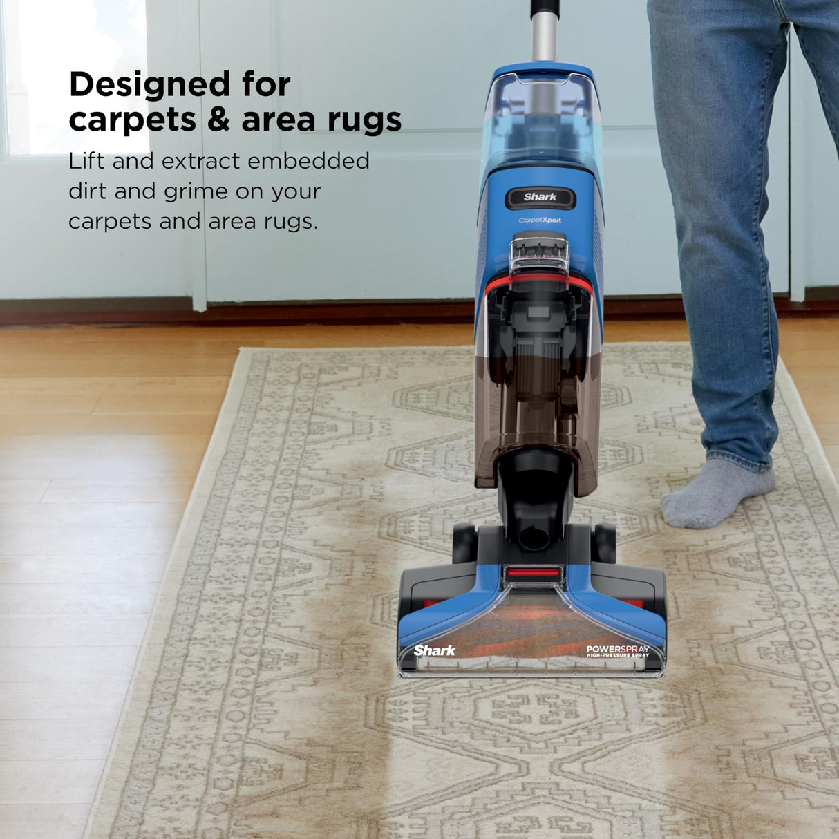 Shark EX121BRN CarpetXpert, limpiador de alfombras vertical para mascotas, limpieza profunda y eliminación de suciedad y suciedad, champú de alfombras, azul