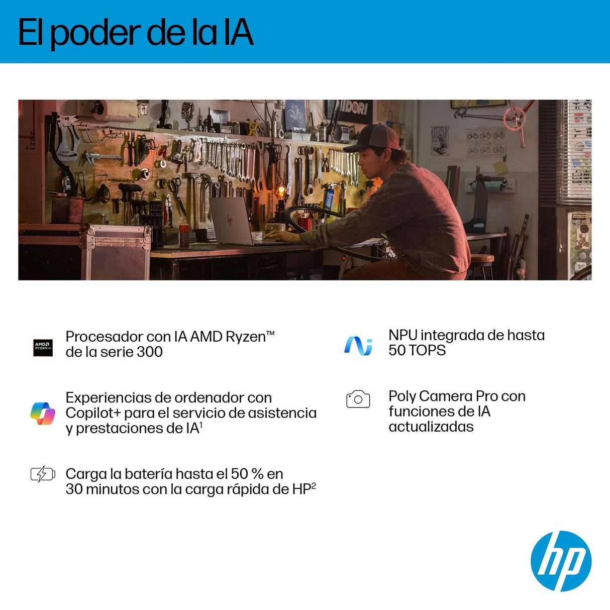 HP Omnibook X Flip - Ordenador portátil Convertible de 16" 3K OLED táctil (Ryzen AI 7 350, 32GB RAM, 1TB SSD, AMD Radeon 860M Graphics, Windows 11 Home) Silver - Teclado QWERTY Español