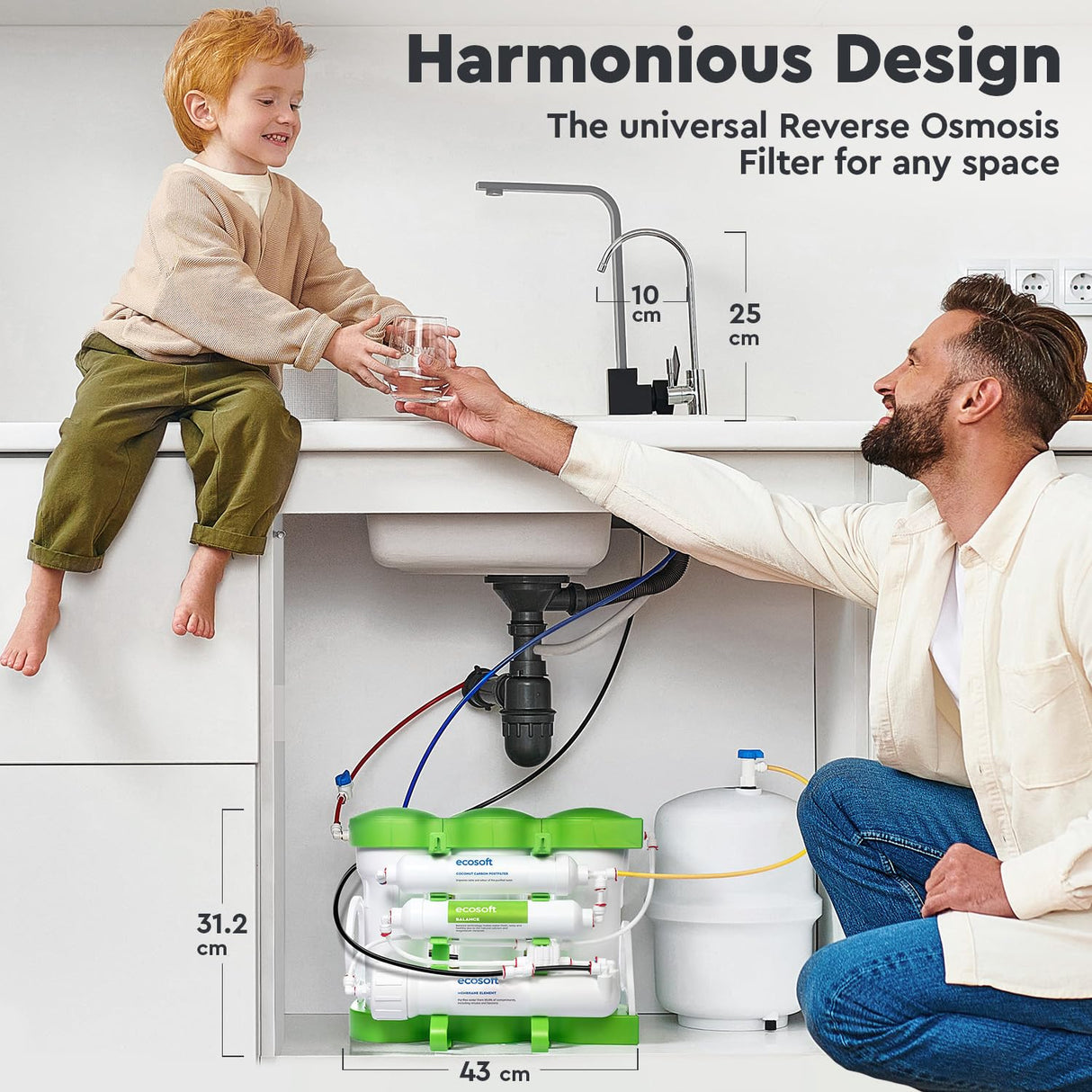 Ecosoft PURE Balance Filtro de Ósmosis Inversa Compacto | Sin Bomba | Mejora el Sabor del Agua Potable Doméstica
