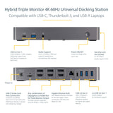 StarTech.com Docking Station USB-C USB-A 10Gbps, Replicador de Puertos USB Tipo C USBA para 3 Monitores DisplayPort y HDMI 4K 60Hz, PD 85W, Hub Ladrón 6xUSB, Red Gigabit, Audio, (DK31C3HDPDUE)