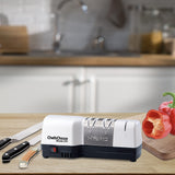 Chef's Choice - Cuchillo híbrido de diamante que combina afilado eléctrico y manual para cuchillos rectos y dentados de 20 grados, 3 etapas, color blanco