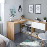 Habitdesign Mesa-Estantería Reversible de 3 Posiciones, Escritorio, Librería, Sistema de Almacenaje, Modelo Duo, Acabado en Color Roble Nodi y Blanco Artik