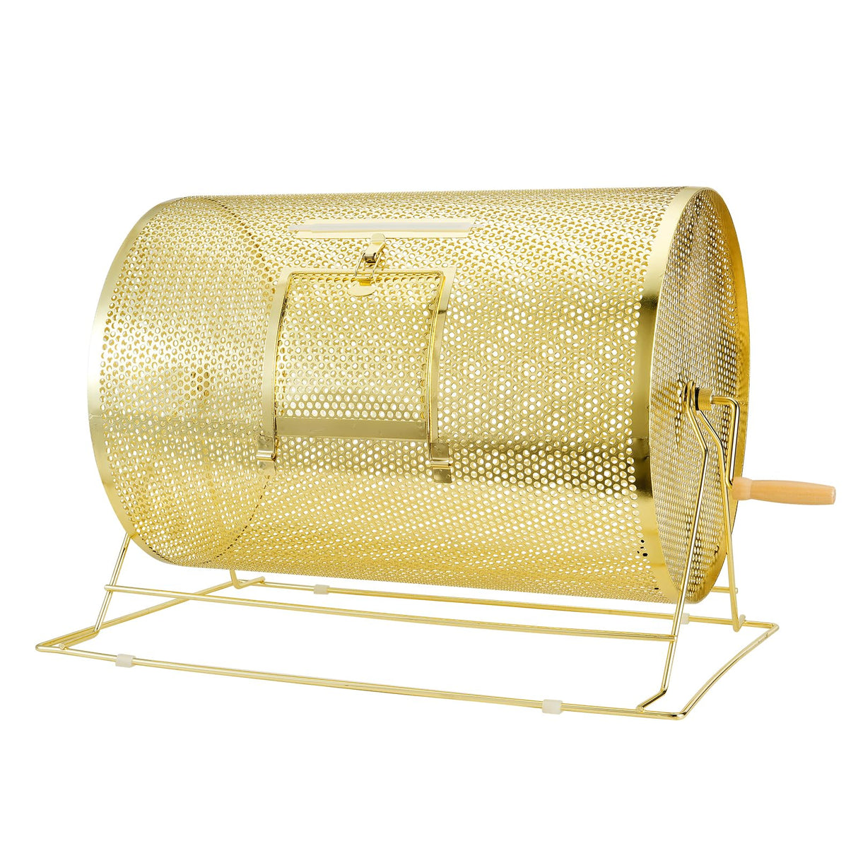 VEVOR Tambor de Tómbola de Lotería Capacidad de 10.000 Boletos o 300 Pelotas de Ping-Pong Jaula de Juego de Bingo de Metal Chapado en Latón Mango Giratorio de Madera 376x540 mm para Evento de Votación