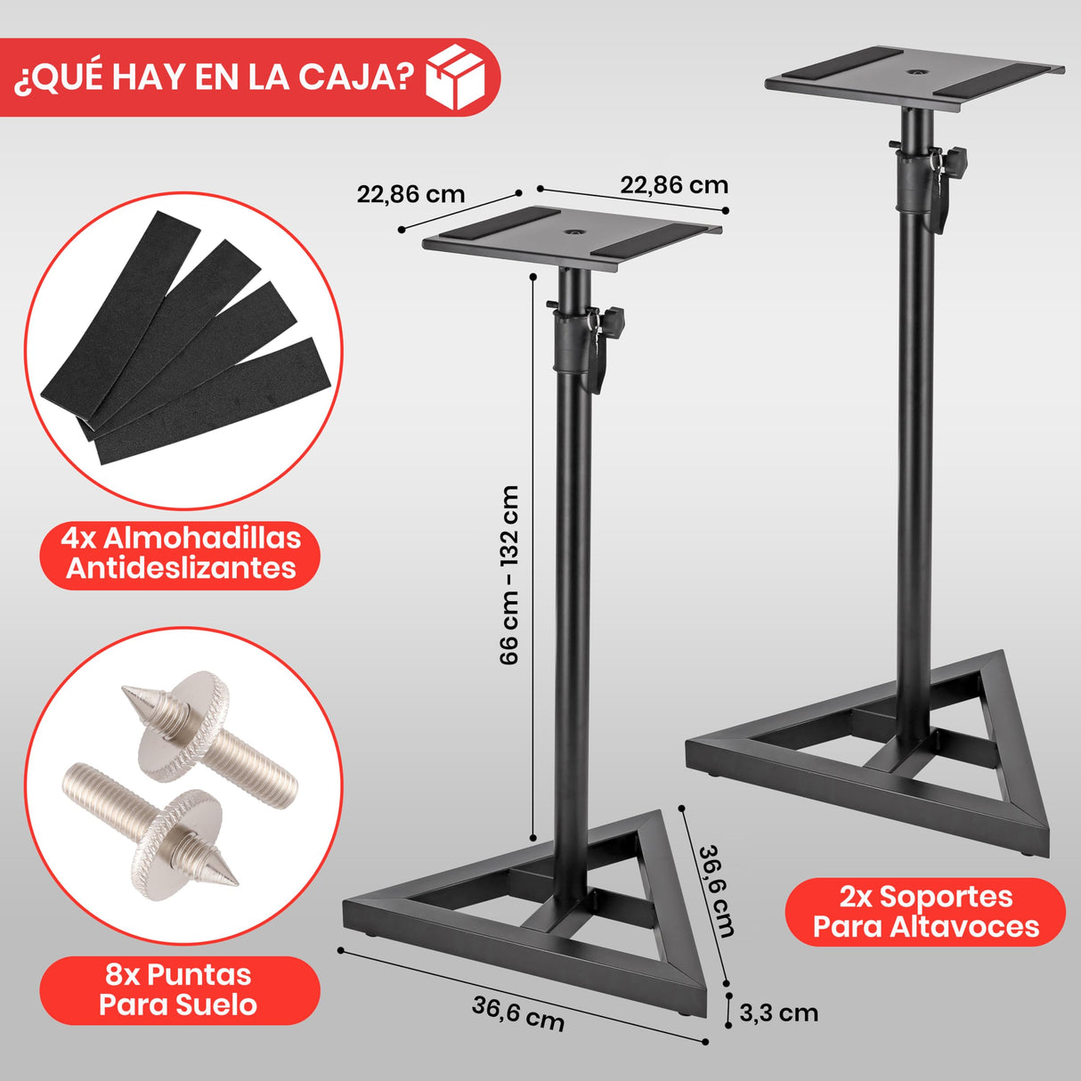 Pyle Par de Soporte para Altavoces, De pie, Altura Ajustable, Plataforma Cuadrada de 9”, Base Triangular