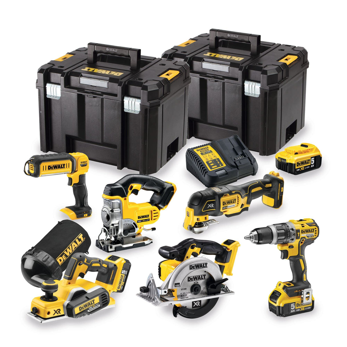 DeWalt Kit de herramientas eléctricas inalámbricas de 18 V, ideal para trabajar la madera, DCK665P3T-GB. Incluye DCD796: taladro combinado de 2 velocidades sin escobillas, cepilladora sin escobillas DCP580, multiherramienta sin escobillas DCS355+accesorio