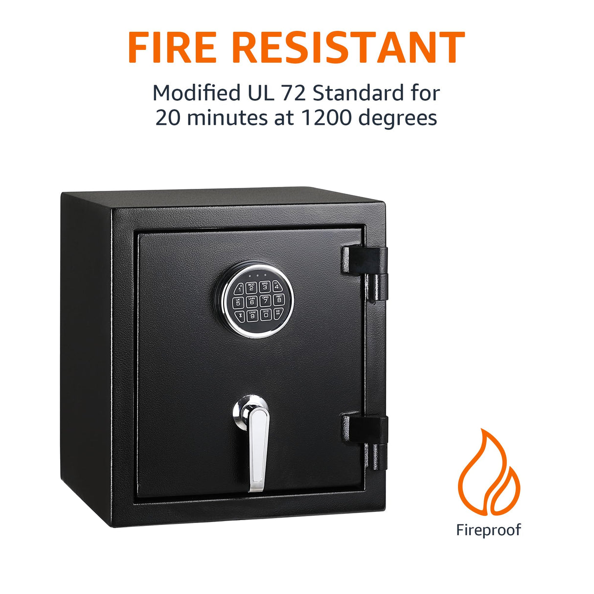 Amazon Basics Caja fuerte resistente a incendios, con teclado electrónico programable, 23.5 l, negro, 36 x 31 x 40 cm (ancho x prof. x alto)