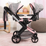 Bayer Design 26733AA Twin Xeo Cochecito de muñeca gemelas, Carrito Doble para muñecos, Altura Regulable, Ruedas Delanteras móviles, Bolsa