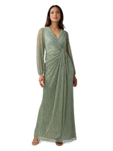 Adrianna Papell Metallic Mesh Draped Gown Vestido para ocasión Especial, Pizarra Verde, 42 para Mujer