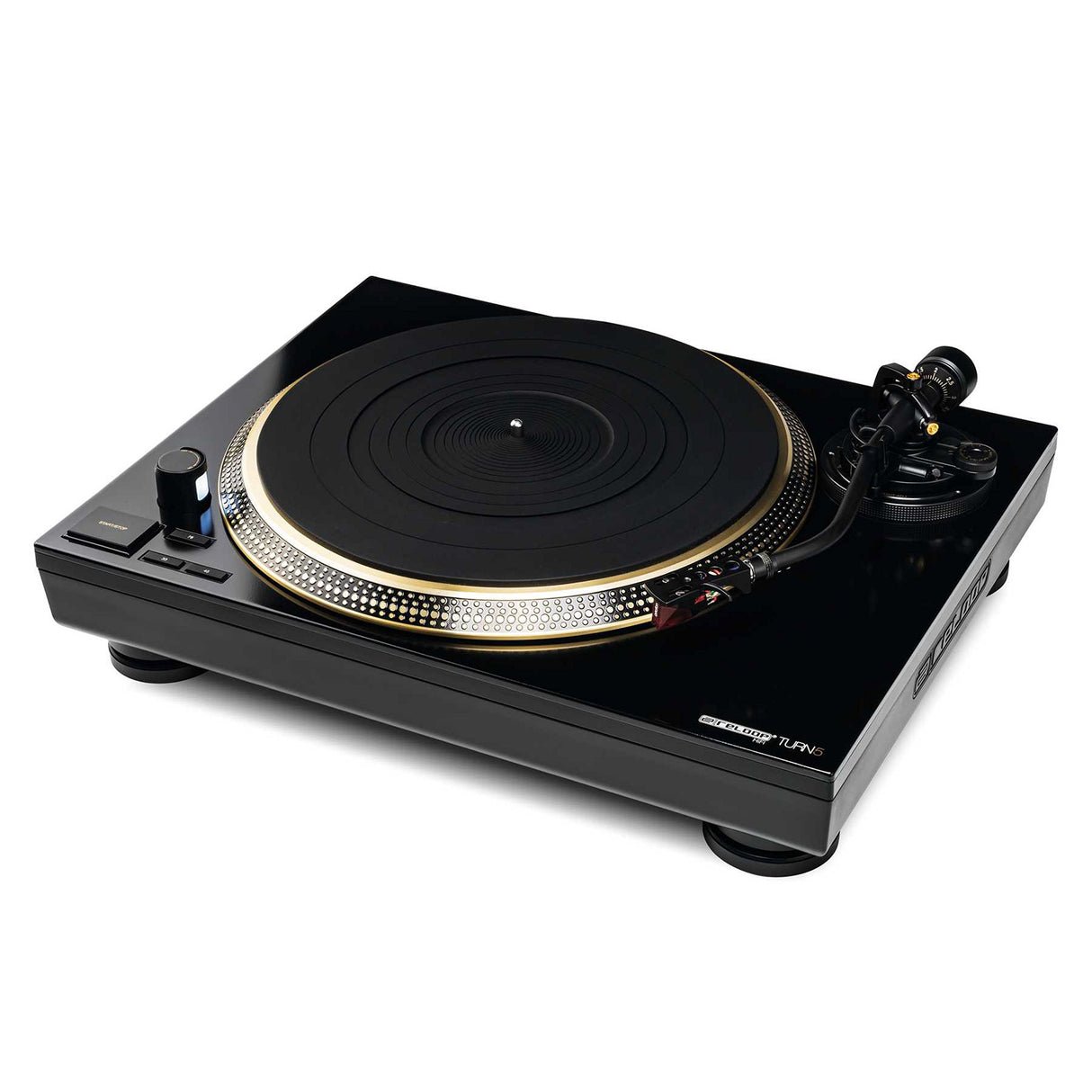 Reloop Turn 5 - Plataforma giratoria HiFi controlada por cuarzo con un potente accionamiento, Hi-Tech Ortofon 2M Red, negro-oro