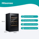 Hisense RW12D4NWG0 - Vinoteca 93 Litros G-Class 30 botellas, Puerta Reversible,Total No Frost [Clase de eficiencia energética G]