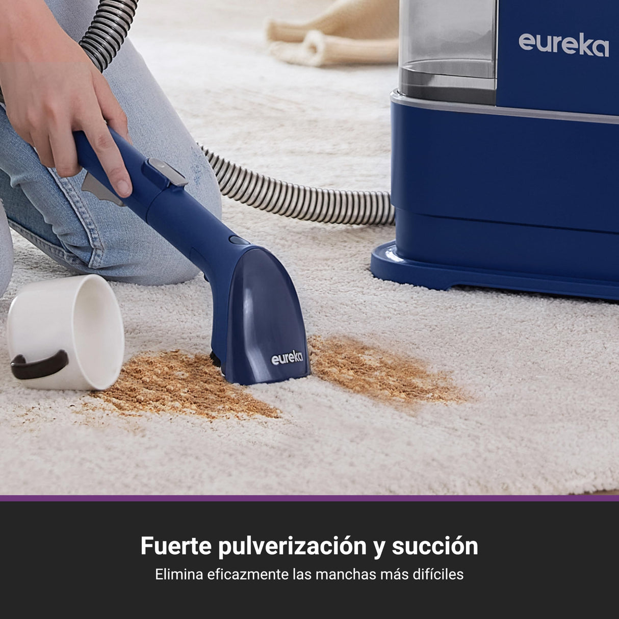 Eureka Aspirador de alfombras | Limpiador de Manchas Multisuperficie para Alfombras, Moquetas, Tapicería, Escaleras y Coche | Depósito de Agua Grande de 1,5L, NEY100 con Fórmula Limpiadora, Azul