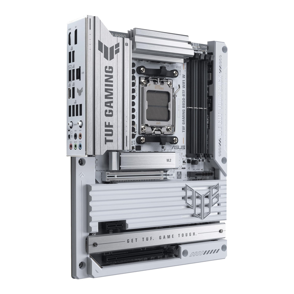 ASUS TUF Gaming B850-BTF WiFi W, Placa Base AMD ATX, 14+2+1 Fases de alimentación, Ranura DDR5, PCIe 5.0 Ready, 3 Ranuras M.2, WiFi 7, Realtek 2.5 GB, USB-C, HDMI, DisplayPort, BIOS Flashback y Aura