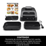 Ninja MAX 6 en 1 Freidora de aire y parrilla de interior, 6 funciones de cocción sin humo, cocina hasta 6 hamburguesas, capacidad de 3,8 l, incluye termómetro digital para carne, gris/plata, DG551EU