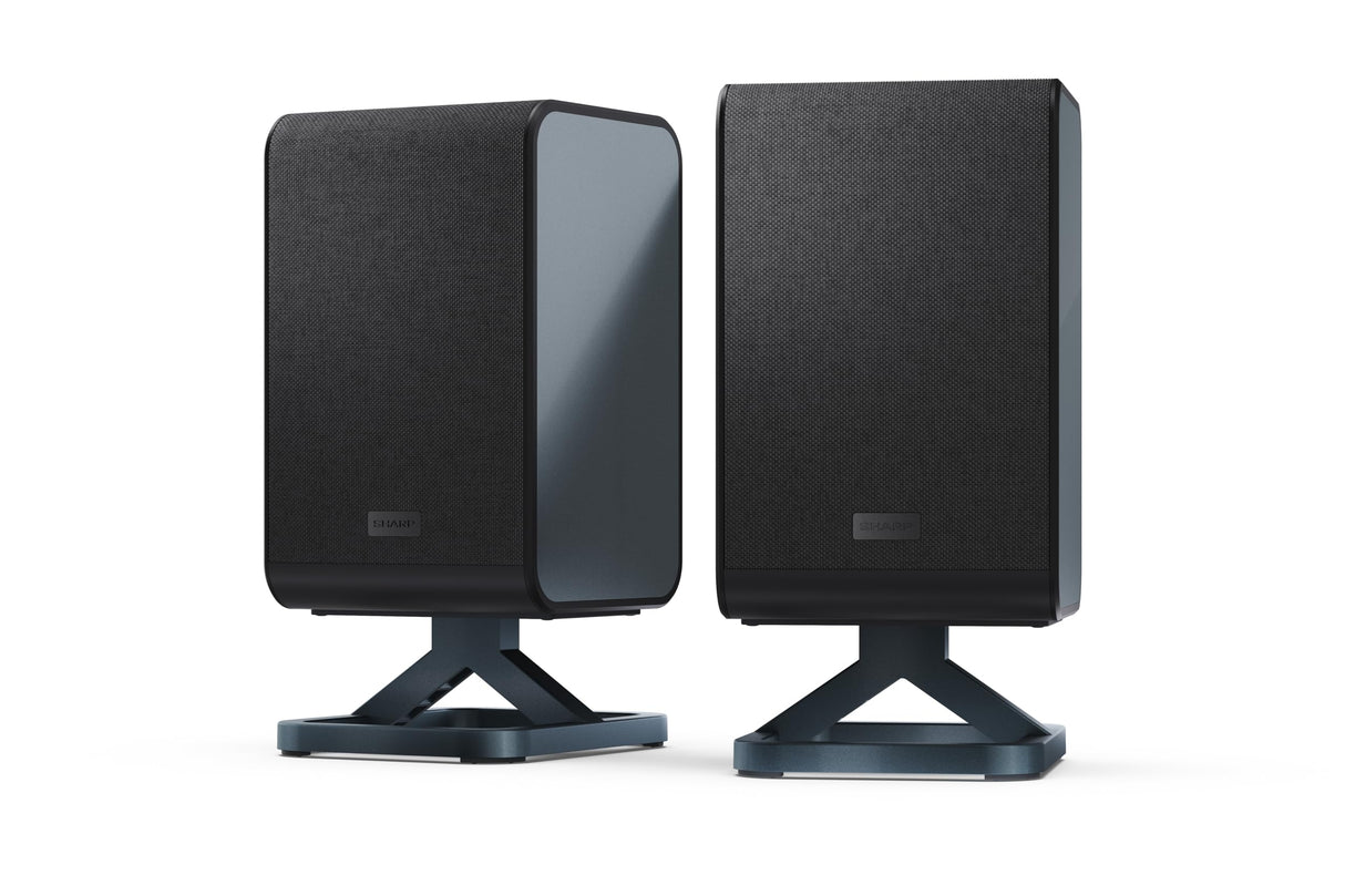 Sharp HT-SPR52021(BK) Pareja de Altavoces Traseros inalámbricos 1.0.1 para conectar a tu Barra de Sonido Q para Experiencia Mejorada, Sonido Envolvente, Dolby Atmos y DTS:X, P. MAX 200W, Negro