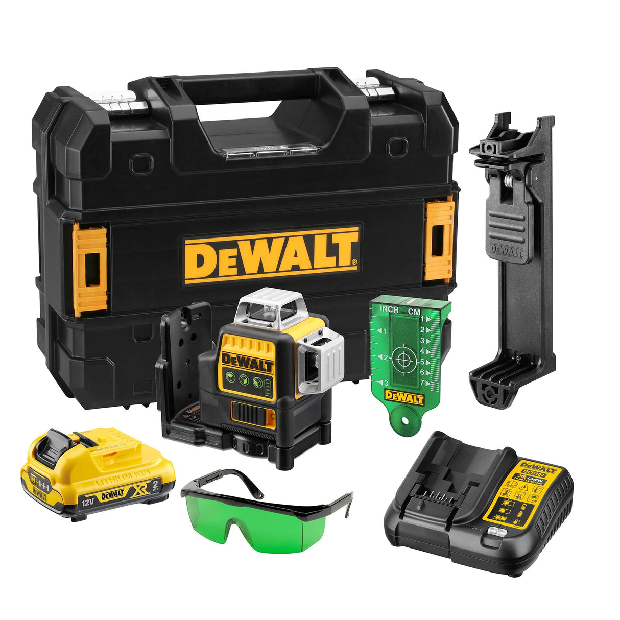 DEWALT Nivel Láser de Línea Cruzada Verde, 12V XR, 3x 360º con batería 2Ah, DCE089D1G-QW