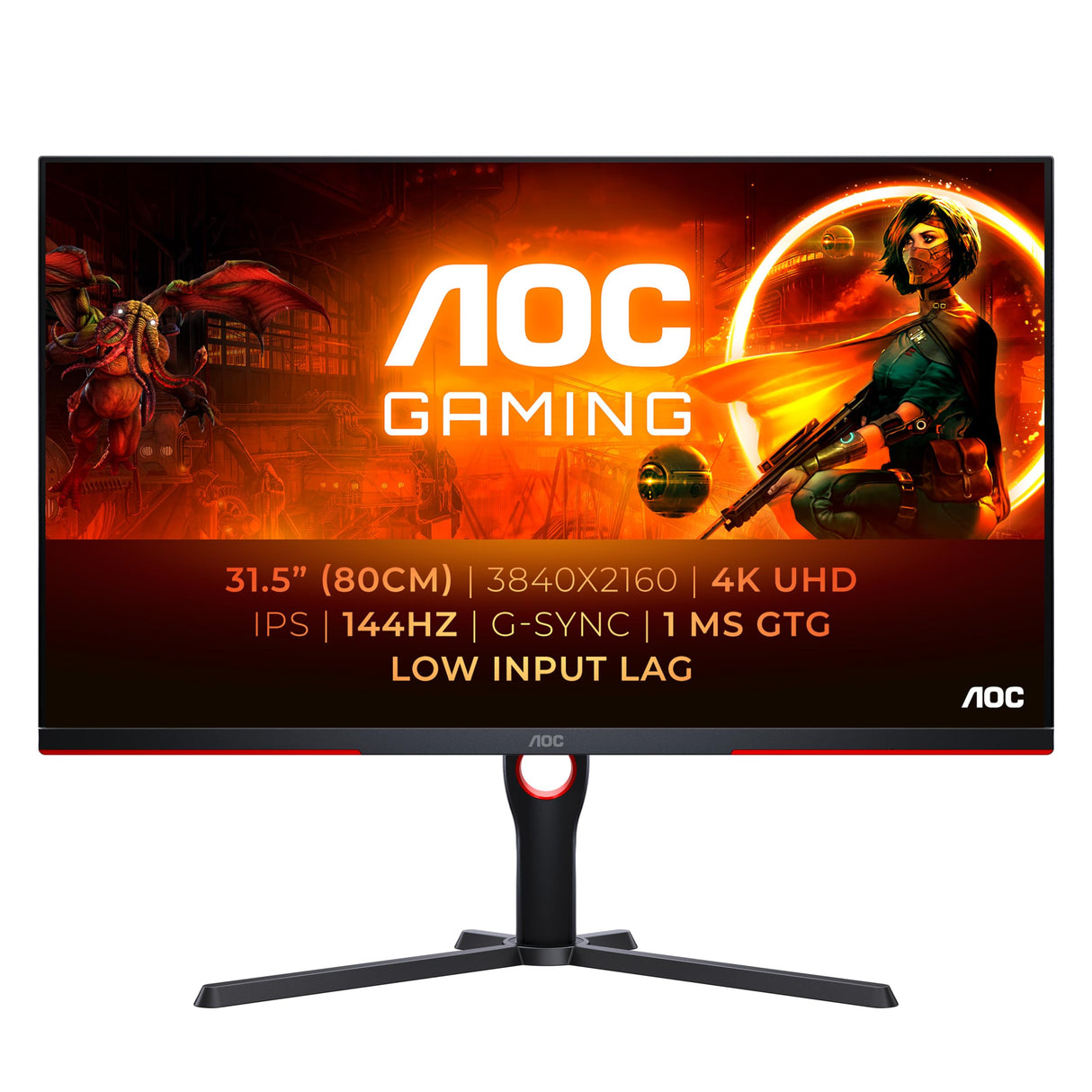 AOC Gaming U32G3X - Monitor 4K UHD de 32 pulgadas, 144 Hz, IPS, GTG de 1 ms, compatible con G-Sync, Low input Lag, HDR400, ajustable en altura, Plano (3840 x 2160, HDMI 2.1 / DP 1.4 )