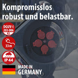 Brennenstuhl Profesional KA 3210 5 IP44 Carrete de cable para instalaciones de construcción (cable H07BQ-F 3G2,5 de 33 m en rojo, 5 enchufes, uso en obra y exterior permanente, fabricado en Alemania)