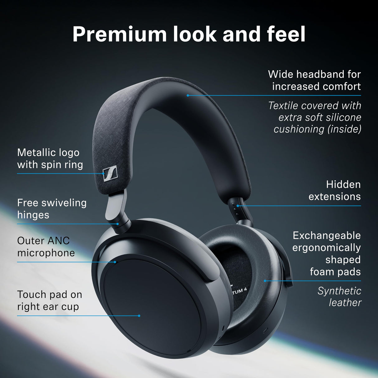 Sennheiser MOMENTUM 4 - Auriculares inalámbricos edición especial, Bluetooth para llamadas nítidas con cancelación de ruido adaptativa, duración de la batería de 60 horas, sonido personalizable, negro