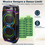 Trevi XFest XF 3600 Pro - Altavoz inalámbrico de 200 W, Altavoz portátil con micrófono inalámbrico Incluido, entradas USB, Micro SD, AUX-IN, función TWS, Karaoke Party Speaker con batería integrada